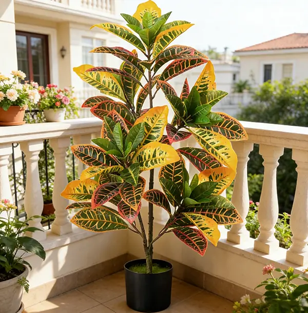 3-ft UV-Resistant Pet-Friendly Tropical Faux Croton Tree, Maintenance-Free Moss Decor, Lightweight Indoor-Outdoor Home Office Photo Decorative Faux Plant Substitute