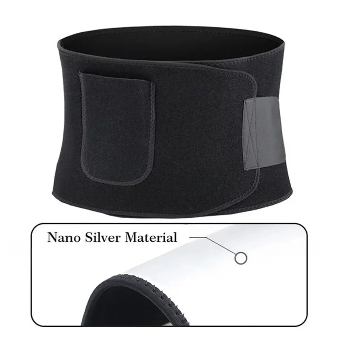 Waist Trimmer Belt with Phone Pocket for Workout, Adjustable Neoprene Waist Trainer for Women Men, Black Silver Sauna Sweat Belt for Weight Loss Gym