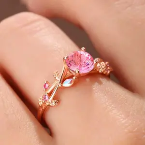 Pink Crystal Floral Ring | Rose Gold Vine Design | Fashion Jewelry for Women