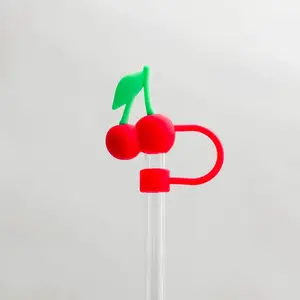 10mm Silicone Beverage Straw Topper, Cherry-Design Specialty Kitchen Utensil
