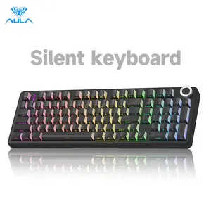 [Silent Switches]AULA F99 Pro Tri-Mode Mechanical Wireless Keyboard with Knob, BT5.0/USB-C/2.4GHz,Hot Swappable,Pre-lubed Switches,Gasket Structure,RGB Backlit Computer Gaming Keyboard (Black) Creamykeyboard Office PC Accessories TikTokShopfalldealsforyou