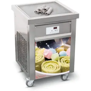 Kolice Commercial ETL NSF certificated 21"x21" Single Square Pan Fried Ice Cream Machine, Frozen Yogurt Roll Ice Cream Machine, Fry Ice Cream Roll Machine-auto defrost, smart AI temp. control