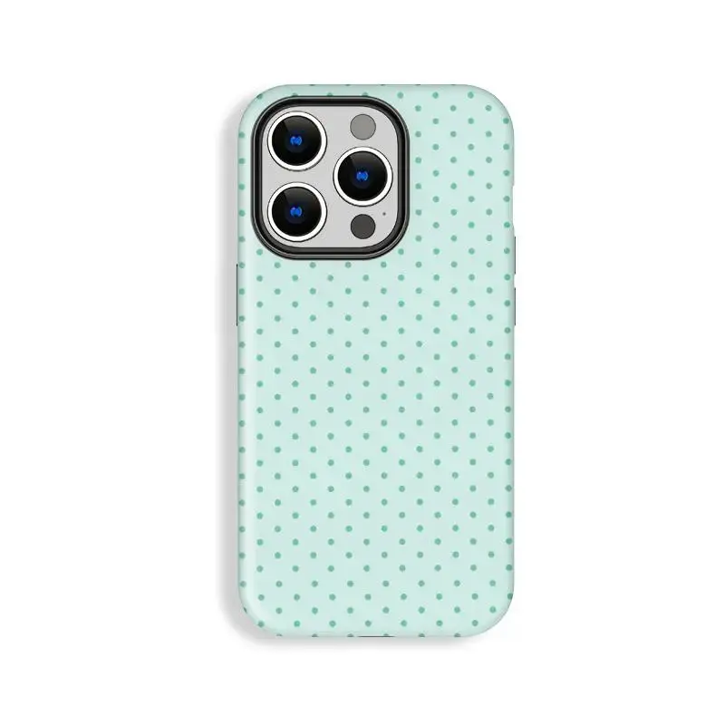Elegant Light Green Bottom Turquoise Polka Dot Pattern Phone Case,Compatible with Apple 17P/16/15/14/13/12/11/X/8/7, Samsung S26/25/24/23/22/21/20phones. Anti‑drop phone case