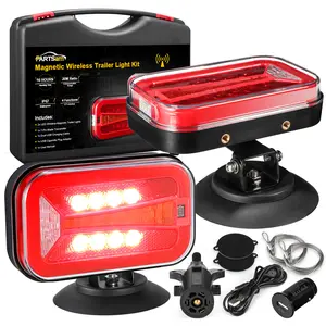 Partsam Wireless LED Trailer Light Kit Portable Magnetic Rectangle Stop Turn Reverse License Towing Tail Lights w Metal Bracket 7 Pin Plug for Trucks Trailers 12 -24V IP67 Waterproof