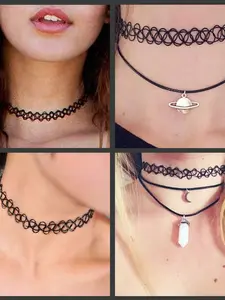 12 pieces, set of tattoo choker necklaces - 90s accessories, Heart Design Necklace, heart necklaces, Y2K fashion, retro trend - pink, blue, green, rainbow, gothic black - elastic stretch necklaces, suitable for wearing on any holiday
