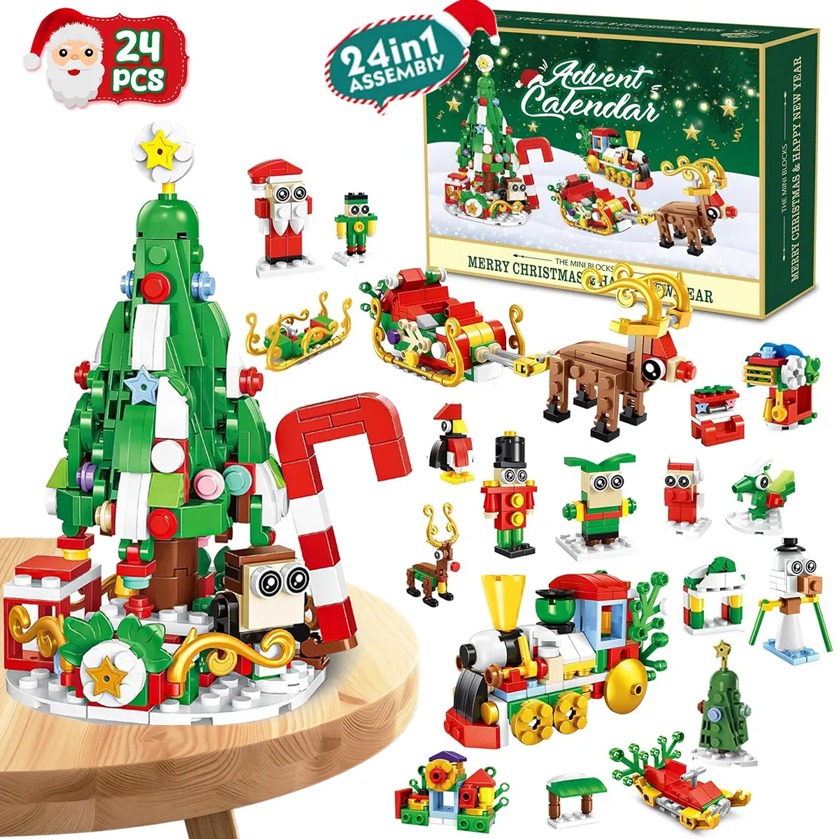 Christmas Advent Calendar 2026 Building Blocks for Adults- 24 Pack Assembly Blocks 24 Days Countdown Advent Calendar with Christmas Tree, Reindeer Sleigh & Train