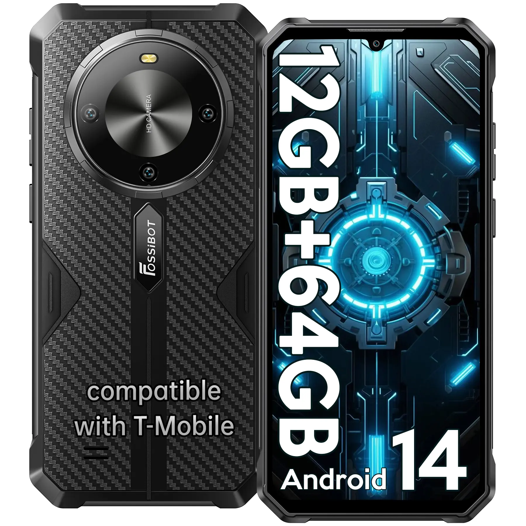 FOSSIBOT F105 Rugged Phone Unlocked 10300mAh Battery Cell 6.74" HD+Display 4GB RAM+8GB ROM/64GB ROM 20MP Camera 4G Dual SIM Android 14 Waterproof IP68/IP69K Outdoorfun (NOT Compatible with AT&T, Cricket, and Verizon)