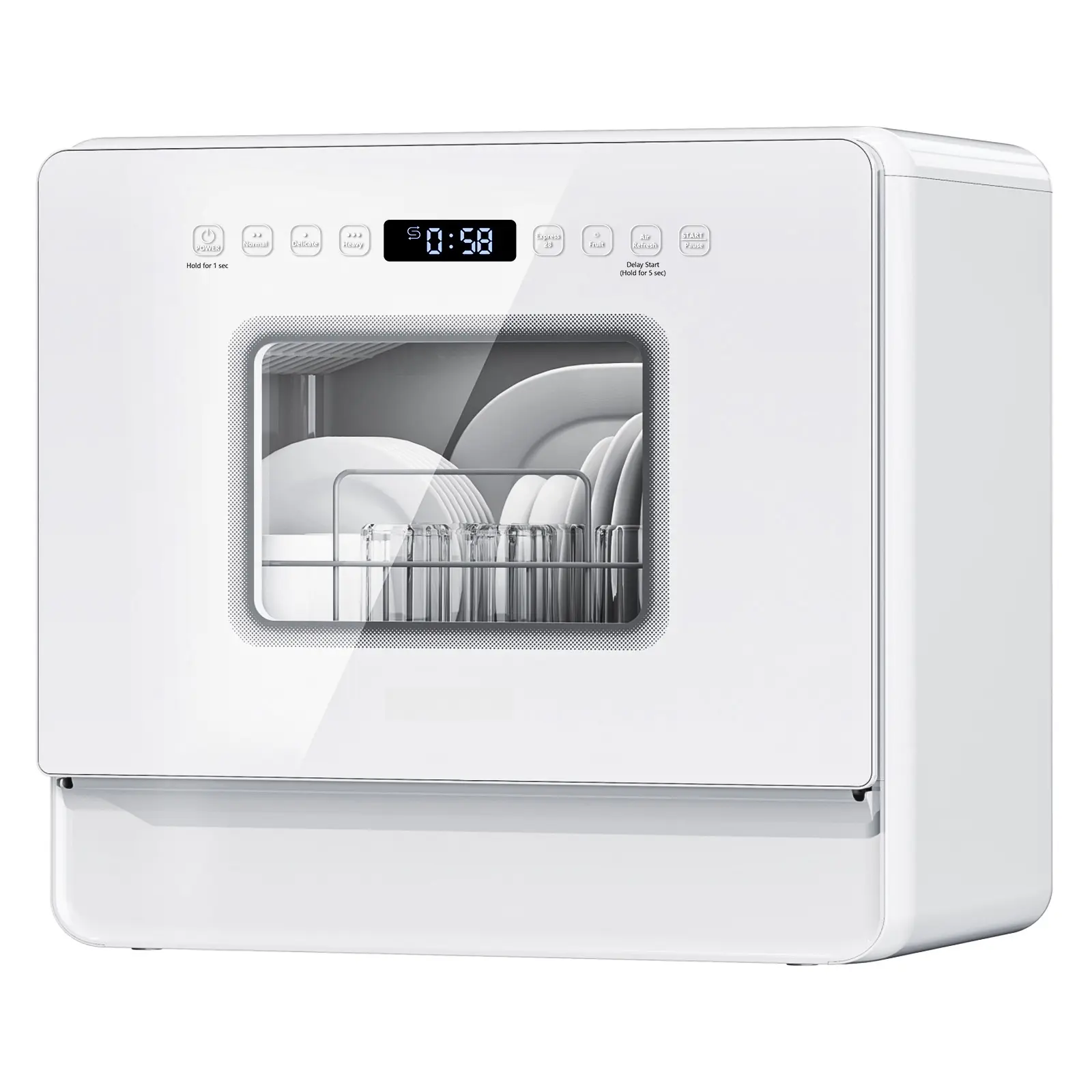 AIRMSEN Portable Countertop Dishwasher - Household Appliances with 5L Tank, Water Softener, 2 Racks, 7 Programmes, Delayed Start, 360° 3 Spray Arms, 167°F High Temp, Air Dry, LED Touch Controls for Kitchen Use