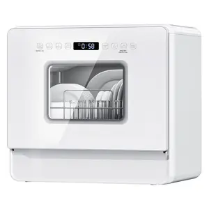 AIRMSEN-Portable countertop dishwasher, upgraded with water softener and 5 litre tank, 2 racks, 7 programmes with delayed start, 360° 3 spray arms, 167°F high temperature and air dry function, LED touch controls