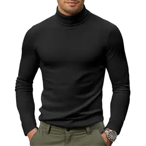 JMIERR Men's Casual Long Sleeve Turtleneck Shirts Lightweight Mock Pullover Sweaters Knitted T Shirt Slim Fit Tee Tops