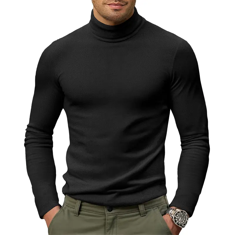 JMIERR Men's Casual Long Sleeve Turtleneck Shirts Lightweight Mock Pullover Sweaters Knitted T Shirt Slim Fit Tee Tops