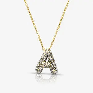 EVRY JEWELS Gold or Silver Plated Women's Hypoallergenic Pave Bubble Letter Necklace