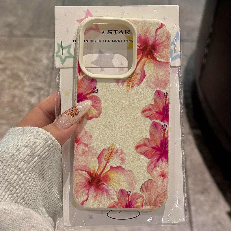 Elegant Pink Hibiscus Print Flexible TPU Cellphone Cover for iPhone 16 Pro Max - Shockproof, Anti-Drop Protection Accessory, Pro Max Fit, Compatible with iPhone 14/16 Plus/15/13 Pro/12/11