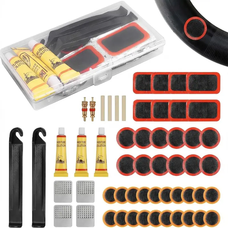 Bike Tire Repair Kit, 55 Pcs Bike Tube Patch Kit with Levers, Tire Patch and Glue, Ideal for Mountain and Road Bikes, Versatile Use, Essential Cycling Gear, Tools, Bike Accessories, Cycling Accessory