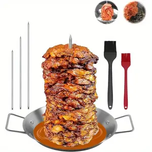 Stainless Steel BBQ Grill Set, Barbecue Accessories, BBQ Tools, Includes 3 Detachable Skewers and 2 Cleaning Brushes, Ideal for Home Kitchen, Outdoor Grilling, Family Activities