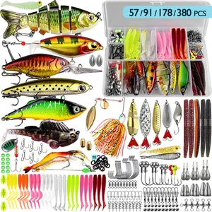 57/91/178/380 Pcs Fishing Lures kit Fishing Bait Set, Fishing Kits, Tackle Box with Tackle , Hooks, Weights & Accessories, Perfect Gift for Freshwater Bass Fishing