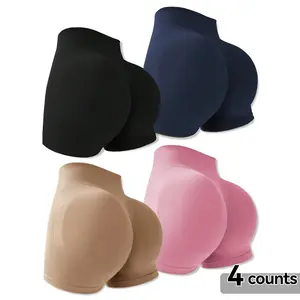 4-Pieces High Waist Tummy Control Side-Ribbed Butt-Lifting Seamless Knitted Shorts, Lightweighted Summer Shorts, Stretchy Womenswear Bottom Peachy Shorts