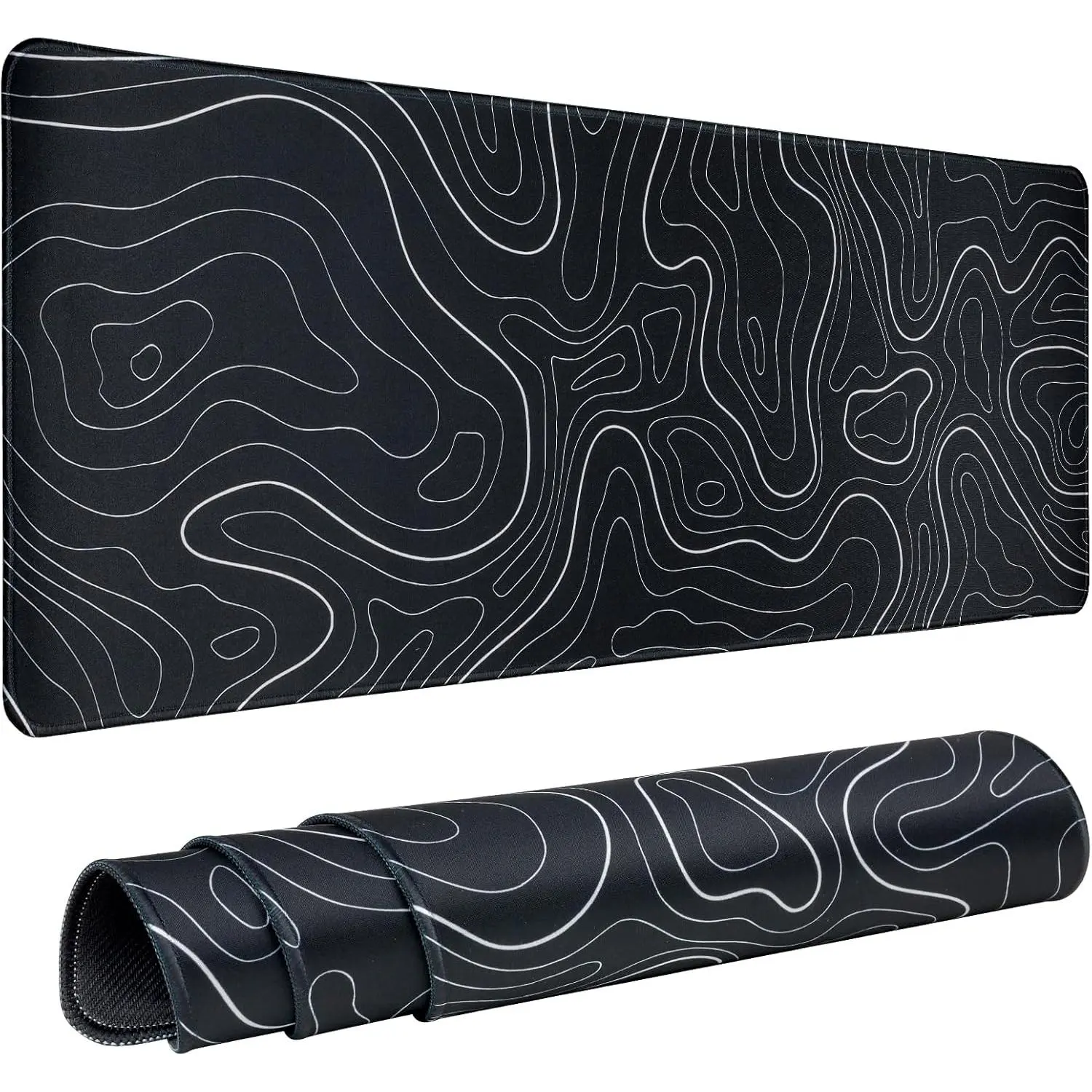 Gaming  Pad Large 31.5 x 11.8in Topographic Keyboard Mousepad for Non-Slip Base and Stitched Edge, Extended Desk Pad XL Desk Mat (Black)