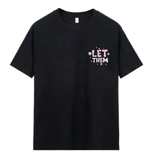 【Plus Size】Let Them 2025 Summer New Design Outfit Graphic Black Comfort Solid Round Neck Tee Tshirt For Women