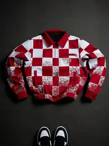 Street fashion athletic jacket featuring a loose fit, checkerboard pattern, tie-dye distressed finish, and reinforced stitching.Durable, wrinkle-resistant, and featuring windproof/rainproof functionality—perfect for creating a high-street, cool street sty
