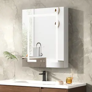 LED Medicine Cabinet with Mirror for Bathroom, Assembly-Free Lighted Medicine Cabinet, Defog, Stepless Dimming, 3 Colors, 2 Outlets, 2USB, Aluminum Wall Mounted Mirrored Cabinets, 24”Wx30“H