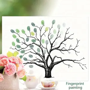 DIY Fingerprint Tree Painting Kit, 1 Count Spring Themed Landscape Fingerprint Painting Canvas, Wall Art for Home Living Room Bedroom Decor, Art Supplies