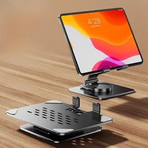 Aluminum Alloy Foldable Large Tablet Stand for Portable Monitor, Adjustable Multi-Angle Desk Holder, Universal for All iPad Pro/Air/Mini, Samsung Galaxy Tab, Lenovo Tab & iPhone, All Phone