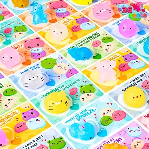 Valentine's Day Gift Cards - 36 Packs of Stress Relief Fidget Toys with Glitter Mochi Squishy Toys for Kids & Classroom Exchange & Springtok Exchange Valentine's Day Gifts for Kids
