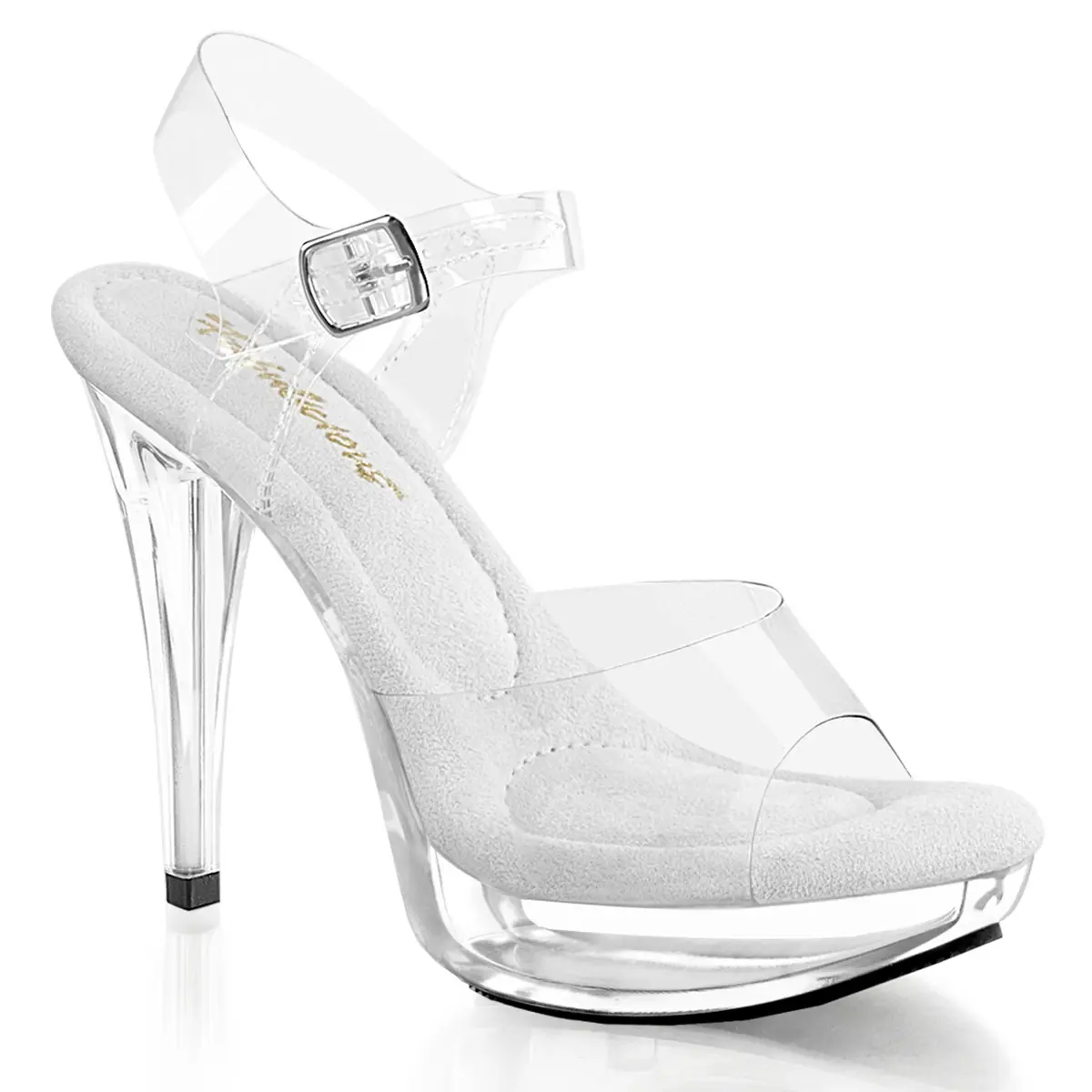FABULICIOUS COCKTAIL-508 Clear-Clear Ankle Strap Sandals with 5" Stiletto Heel & 1" Platform Open Toe Slip On Summer Footwear for Women, Ankle Strap Heels, Platform Heels