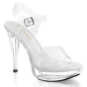 FABULICIOUS COCKTAIL-508 Clear-Clear Ankle Strap Sandals with 5" Stiletto Heel & 1" Platform Open Toe Slip On Summer Footwear for Women