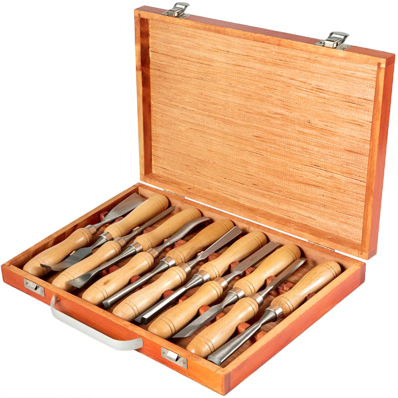 VEVOR 12-Piece Wood Lathe Chisel Set with 7-1/2 Inches Handles, 3.75 Inches Solid Heat-Treated Blades, Secure Ferrule, Wooden Tool Box, Ideal for Wood Turning, Father's Day Gift for Furniture Crafting, Solid Blades, Reliable & Sturdy