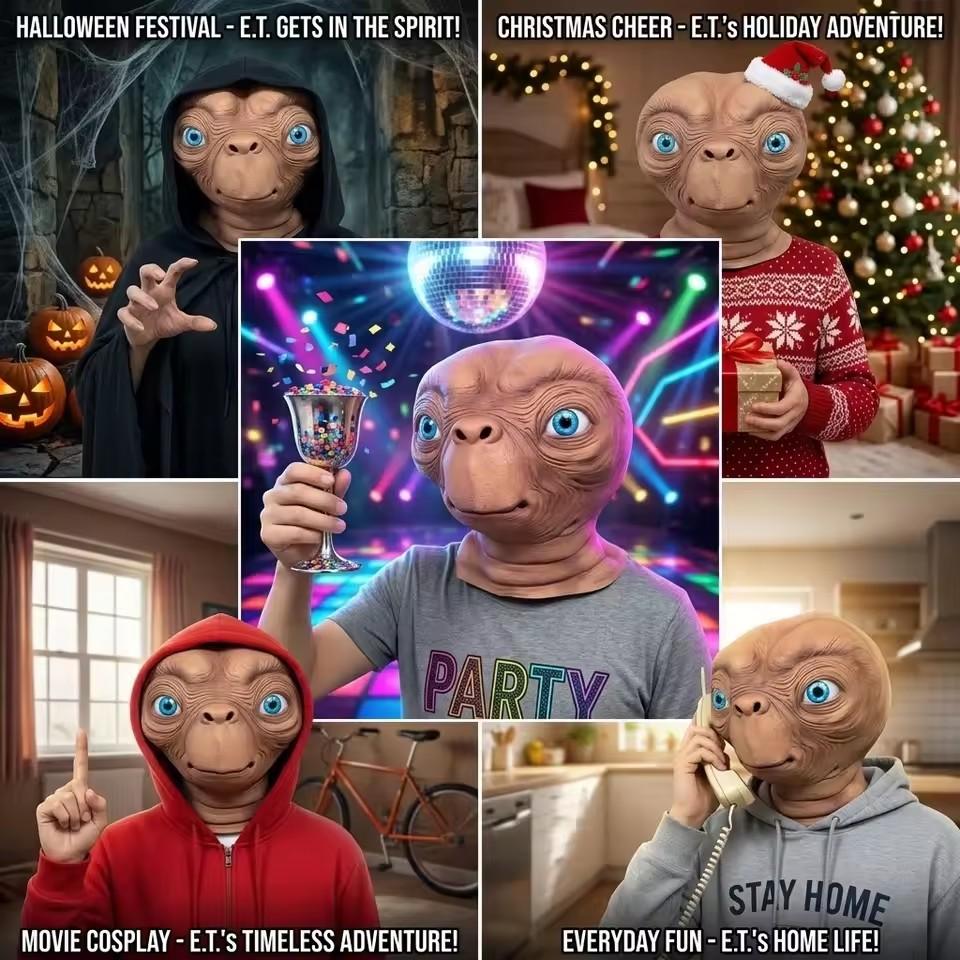 Realistic ET Alien Latex Mask Halloween Carnival Party Movie E.T. the Extra-Terrestrial Cosplay Creepy E.T. Alien Full Head Mask men andwomen costume