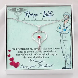 Gifts for Nurse Wife / Heart Shaped Stethoscope Design Necklace / Health Care Worker Gifts / Gift for Nurse Wife, Christmas Gift gift idea, Birthday Gift Box, New Year Gift. To my Family, Friend Message Card Necklace. Gift message