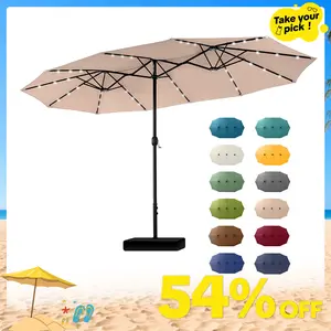 [Mother's Day Gift] Phivilla Home 15ft Large Outdoor Patio Umbrella with Base – LED Light Option, Double-Sided, Crank Handle, Waterproof