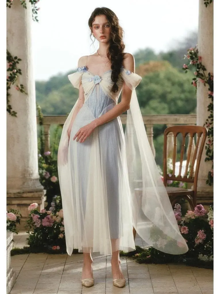Blue Iris Bird Corset Dress