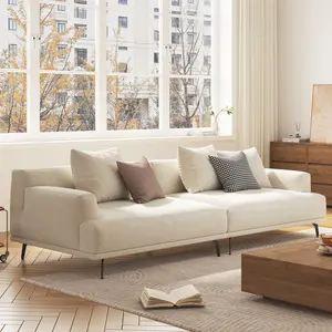 4-Seater Living Room Sofa - Modern Leisure Modular Sofa with Wooden Frame and Metal Legs, Soft Cotton-Linen Fabric, Easy to Install, Suitable for Office, Apartment, and Living Room, Grey,
