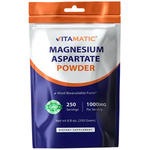 Vitamatic Magnesium Aspartate 1000mg per Serving Supports Muscle, Joint, and Heart Health 250 Grams - 250 Servings Supplement Healthcare