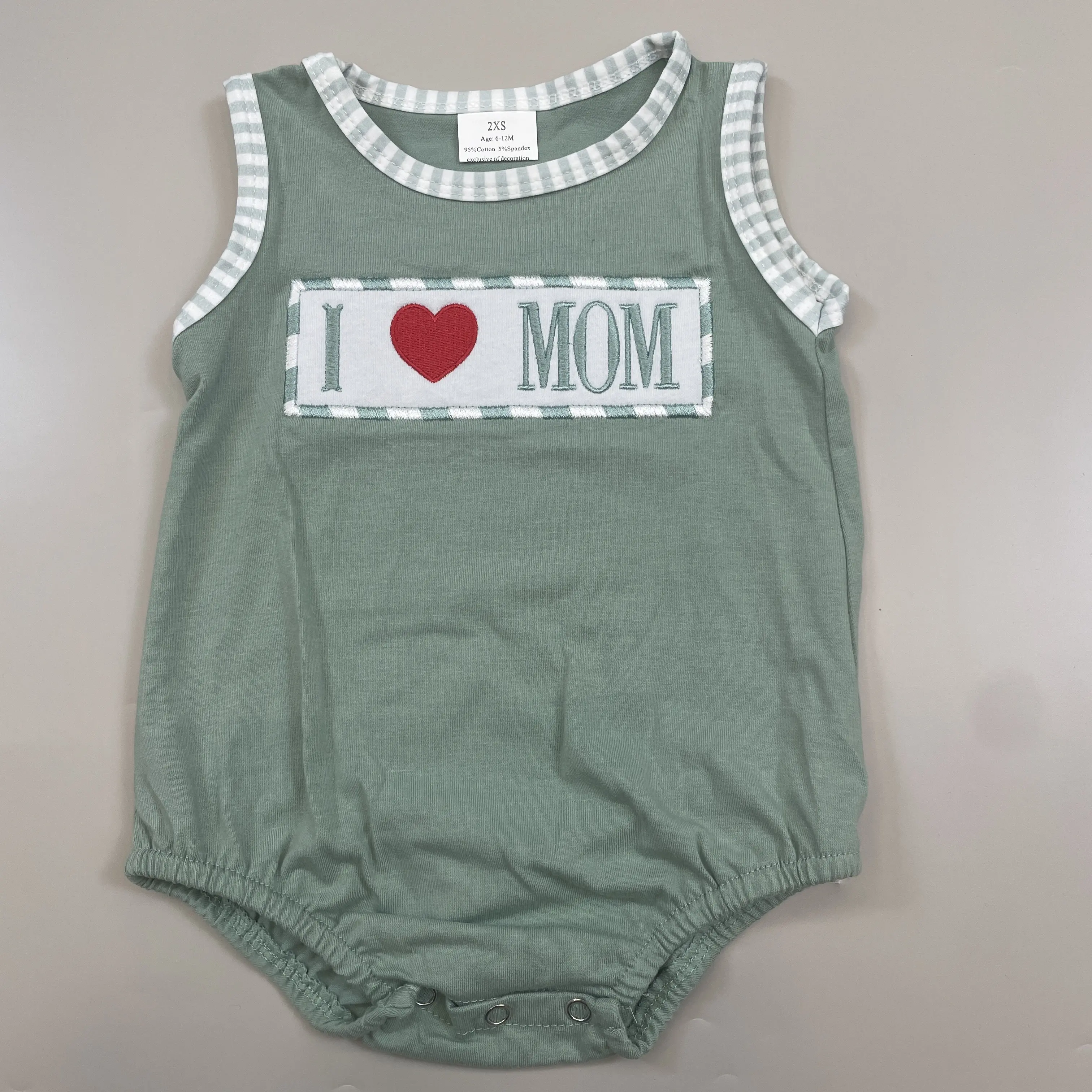 Baby Boy Bubble Bodysuit, 'I Love Mom' Graphic Short Sleeve Cotton Blend Summer Outfit for Mother's Day, Romper Baby Boy's Bodysuits & One Pieces