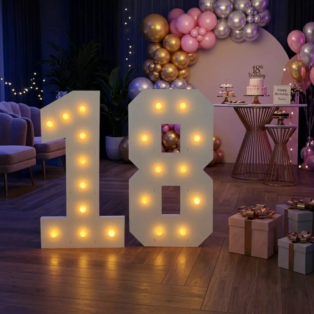 3FT Marquee Light Up Numbers 0-9, Lighted Party Decoration Supplies Large Marquee Light Up Numbers Pre-cut Foam Board Set Can Be Used for Birthdays, Weddings, Anniversaries, 2026 Graduation Ceremony Decorations, Party Lights