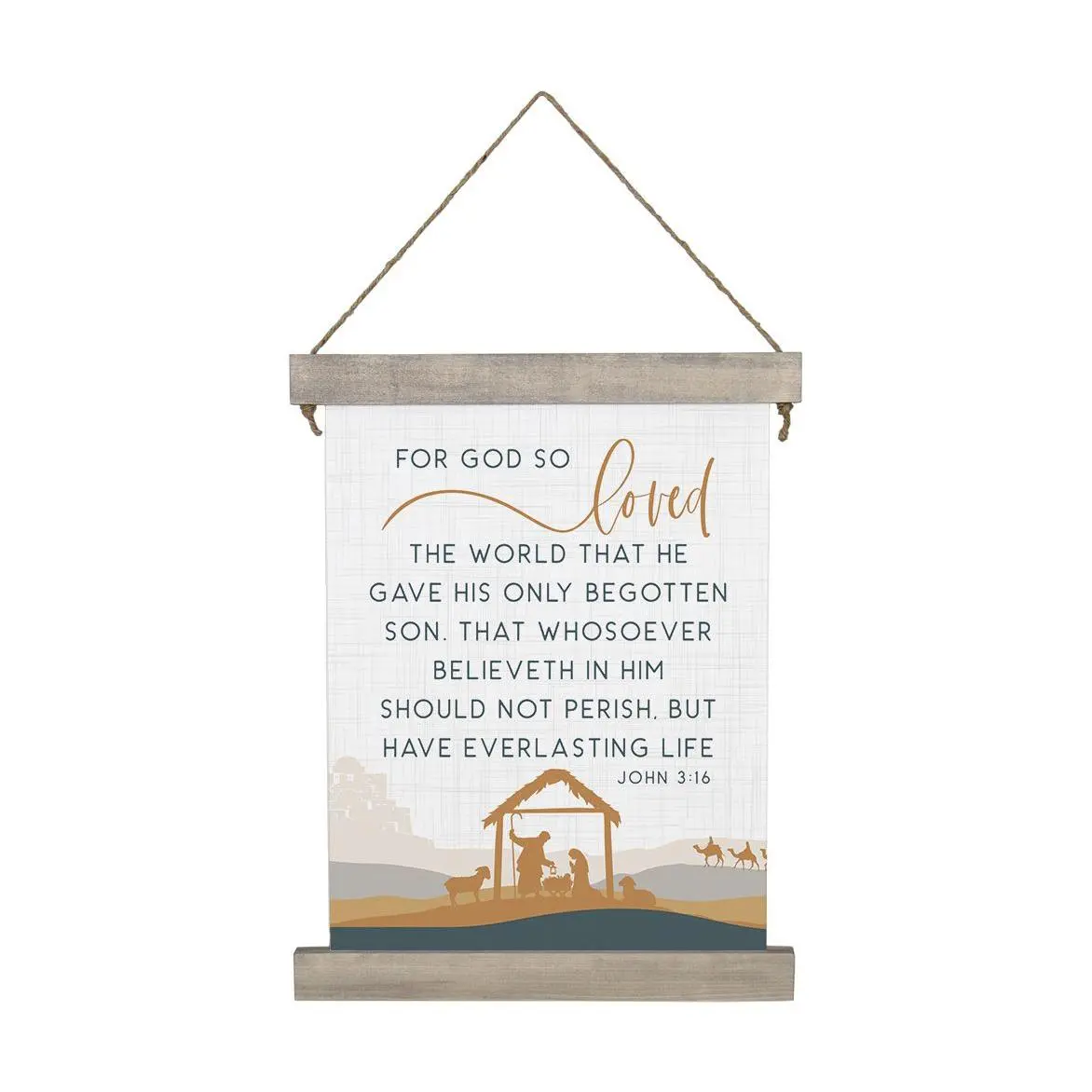 Sincere Surroundings 27.5" God So Loved Nativit y Hanging Canv