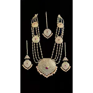 LN42 Chanda gold plated Rani haar with earrings tika (  READY TO SHIP)
