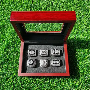 6 PCS collectible FOOTBALL CHAMPIONSHIP RING For Mens and Womens WITH wooden BOX GIFT-Commemorative, Authentic - Sports Fans, Collectors - Celebrate Your Team's Victory, Own a Piece of History - Own a Piece of History!