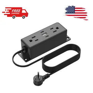 Wall Mount Power Strip with USB Ports, 6FT Flat Plug Extension Cord, 20W USB-C Ports