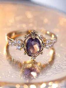 Fashion Rhinestone Decorated Ring, Elegant Artificial Zircon Decorated Ring For Women, Vintage Rings, Fashion Accessories For Party, Daily Clothing Decor For Girl, Artificial Gemstone Ring