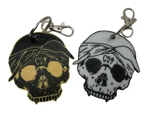 G59 Skull Keychain with Double Ring - Black and White Color Options