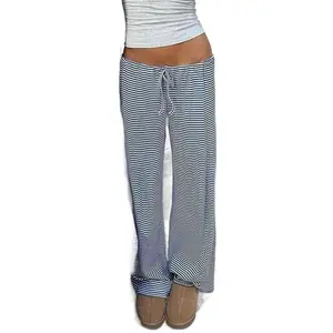 Women's Striped Print Pants, Pants for Women, Chic Casual Fitted Comfy Trousers for Everyday Daily Wear, Suitable for Regular Wear, Fall Ladies Bottoms, Downtown Girl Clothes, Fit Trousers for Women, Striped Pants, Going Out Bottoms, Womenswear