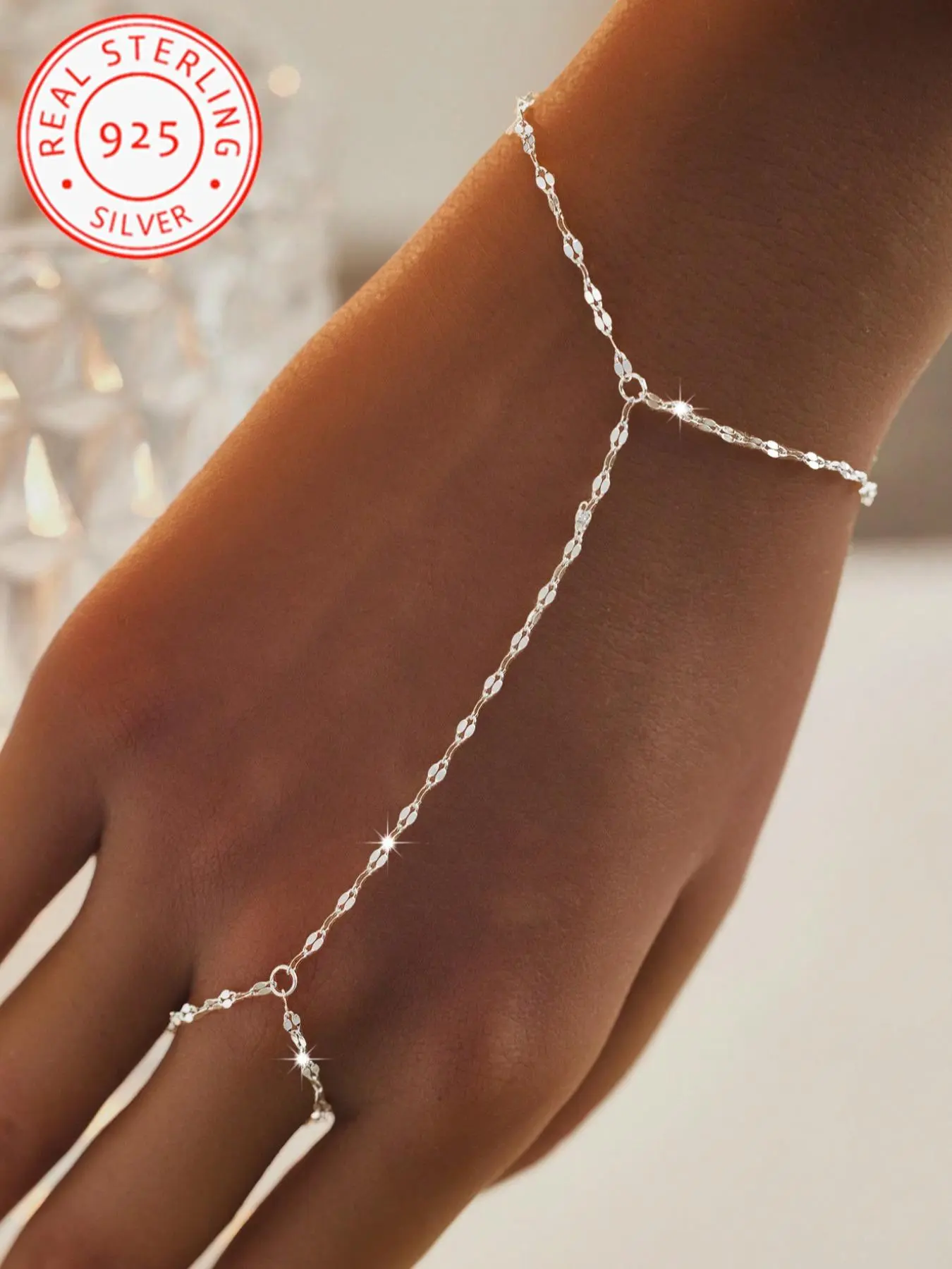 925 Silver Color Minimalist Lip Chain Ring, Exquisite Trendy Jewelry Bracelet, Bling Bling Sparkle Adds Unique Charm, Essential for Fashionistas, Fashion Bracelets