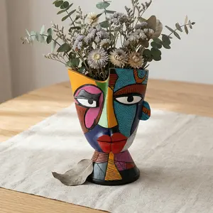 Abstract Face Planters Pots Head 7.8 Inch with Drainage - Decorative Plant Pots Retro Rainbow Design, Cute Unique Planter for Succulents/Snake Plants/Cactus Indoor & Outdoor