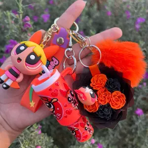Mini rose bouquet keychain chain set