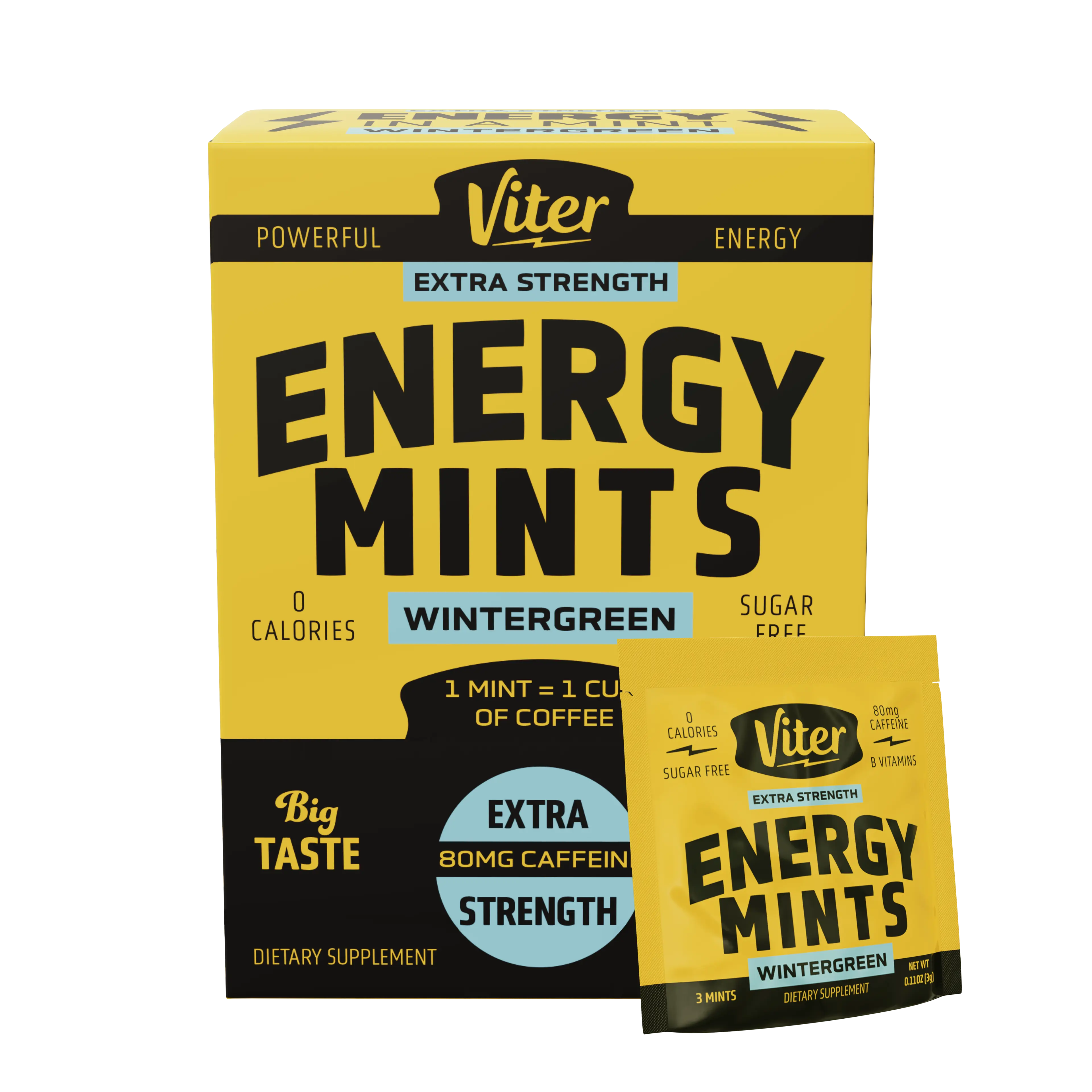 Extra Strength Wintergreen Mint – Travel Pack of 3 | 80mg Caffeine per Mint - Fast-Acting Energy Mints for Focus & Fresh Breath - Sugar-Free Mints for Morning, Afternoon Meetings & Long Drives - Portable Pocket-Fit Energy Supplement